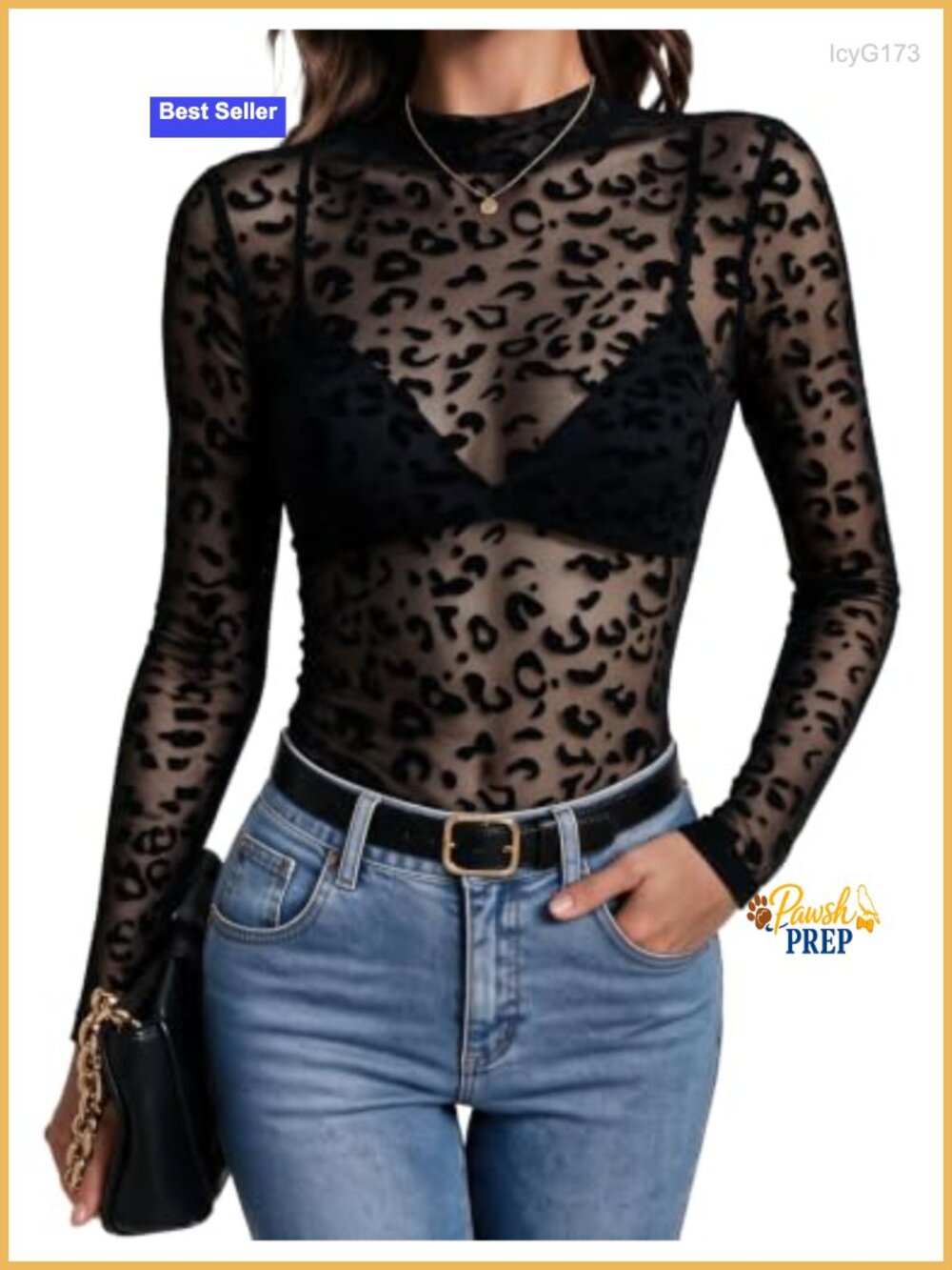 Lace Mesh Long Sleeve Blouse Mock Neck Sheer Top for Women
